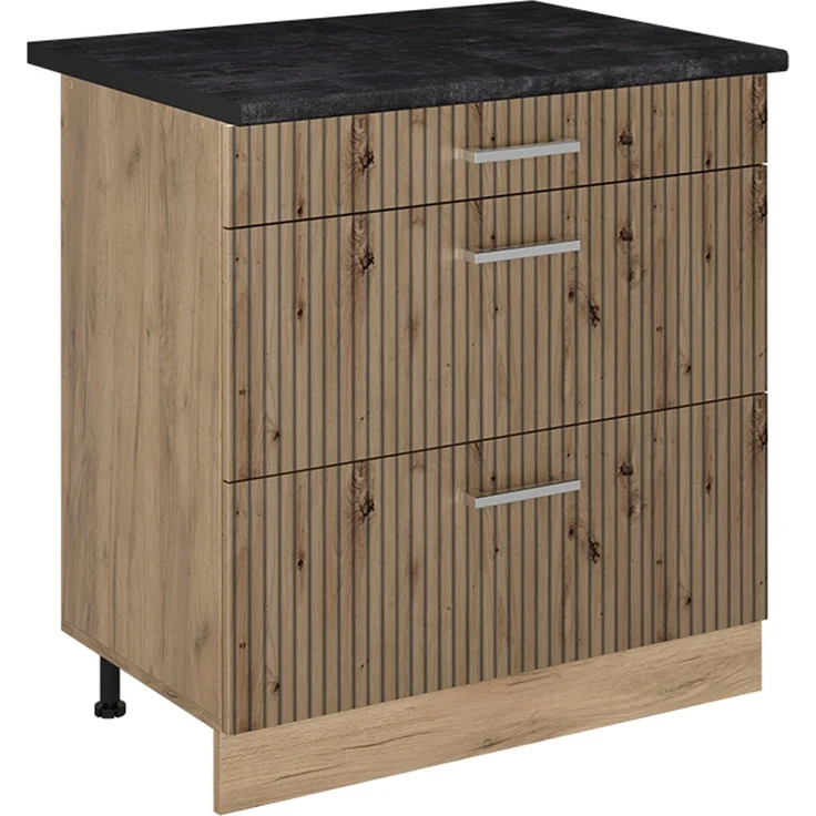 Küchenunterschrank R-Line Artisan-Eiche/Goldkraft Eiche 80 cm mit 3 Schubladen Arbeitsplatte Anthrazit Vicco – Bild 1