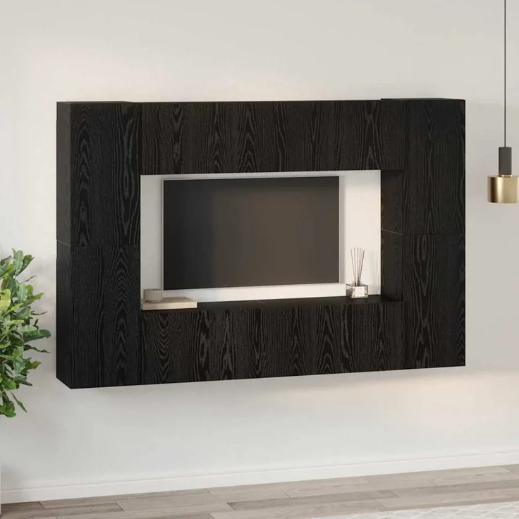 vidaXL TV-Schrankset Wandmontiert Schwarz Eichen-Optik Holzwerkstoff 3393376 – Bild 3