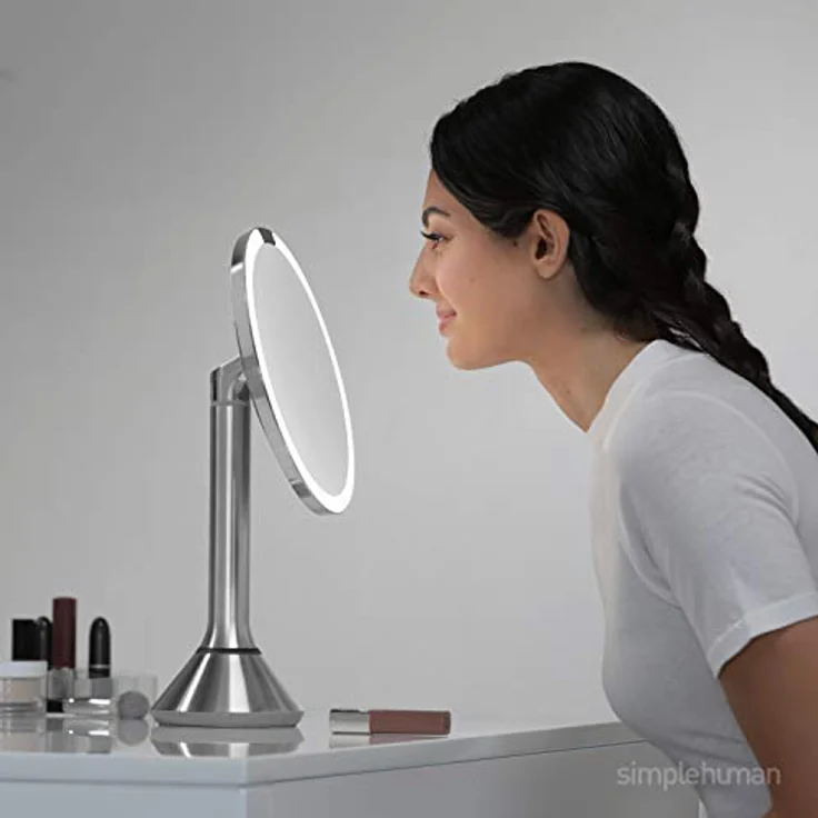 simplehuman Sensorspiegel 20cm, mit Touch-Helligkeitsregelung, 5-fache Vergrößerung, weiß Stahl, 5 Jahre Garantie – Bild 2