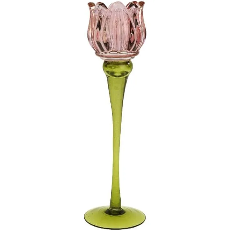 Kerzenleuchter Tulpe aus Glas Pink 26 cm stilvolle Tischdekoration (L)