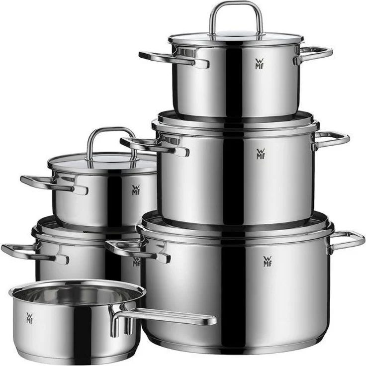 WMF Topf-Set Inspiration, Cromargan® Edelstahl Rostfrei 18/10 (Set, 11-tlg, 1 Bratentopf Ø 16/20cm, 1 Fleischtopf Ø 16/20/24cm, 1 Stieltopf Ø 16cm), Induktion – Bild 4