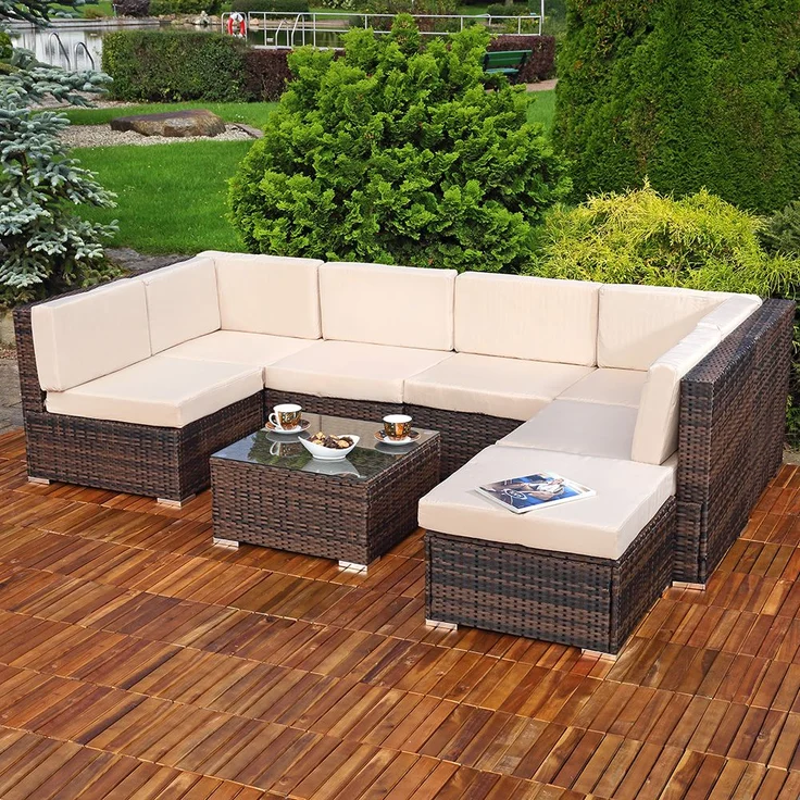 Gartensitzgruppe Terrassenmöbel Polyrattan Lounge Garnitur Essgruppe braun – Bild 3