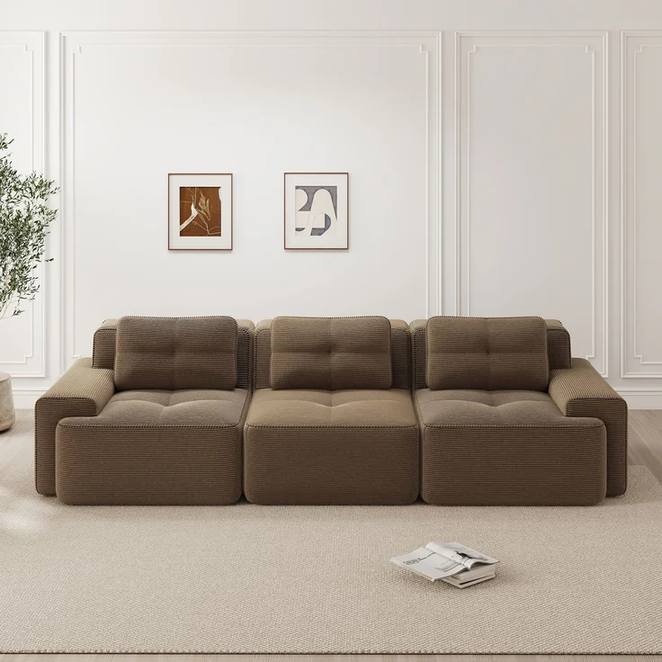 EINHOM Cloud Modulsofa Boneless Sofa, Modulares Ecksofa, Überdimensionales Modulares Cloud-Sofa, Bequeme Corduroy-Cloud-SofaSofas, 3-Sitzer Tiefsitz Sofa für Wohnzimmer, Montagefreies Sofa, braun – Bild 3