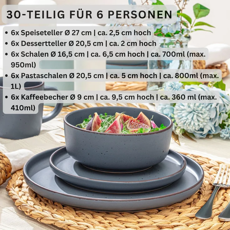 SÄNGER Steingut Geschirrset Bombay Graphit 30 teilig für 6 Personen – Bild 2