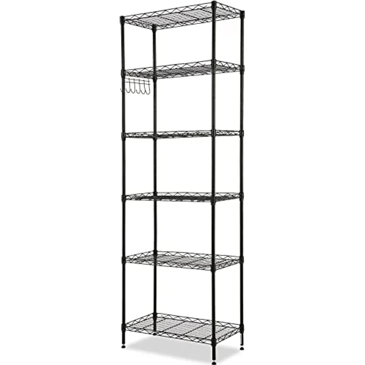 Himimi Lagerregal, Lagerregal mit 6 Regalböden Küchenregal Metall mit Seitenhaken aus verchromt, bis zu 220lbs, 54 x 29 x 160 cm, Schwarz – Bild 11