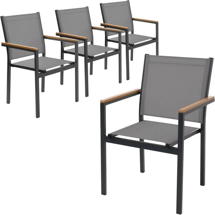 ML-DESIGN Gartenstuhl Terrassenstühle mit Aluminiumgestell Balkonstuhl wetterfest stapelbar (4 St), 4er Set Sessel mit Armlehnen-Holzoptik für Garten Balkon Terrasse – Bild 5