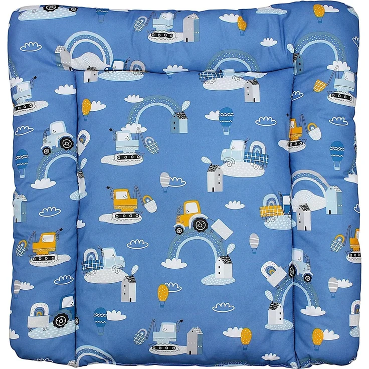 TupTam Baby Wickeltischauflage mit Baumwollbezug Gemustert, Farbe: Traktoren/Regenbögen/Blau, Größe: 70x70 cm – Bild 1