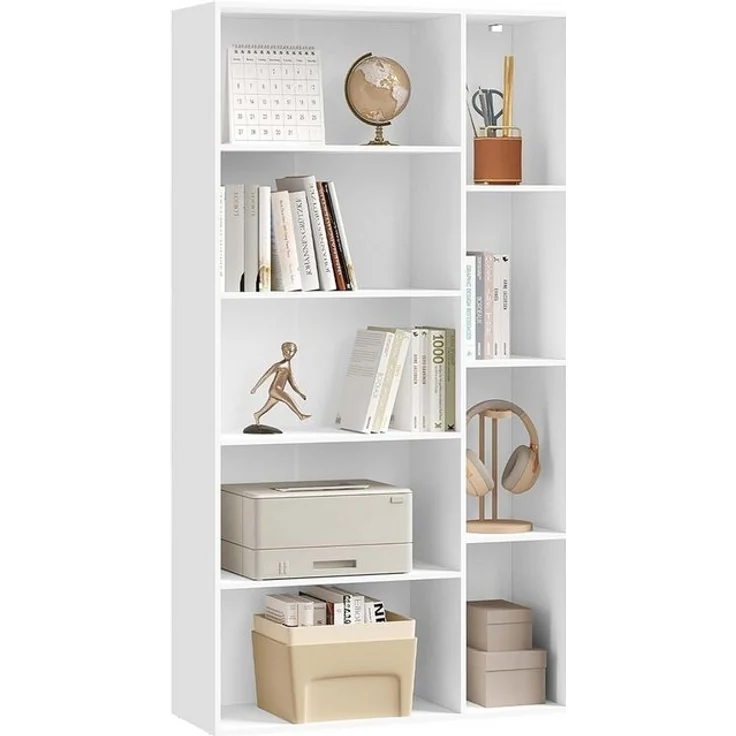 EUGAD Bücherregal, 1-tlg, mit 9 Fächern, freistehendes Regal, 80x150x30 cm, weiß – Bild 4