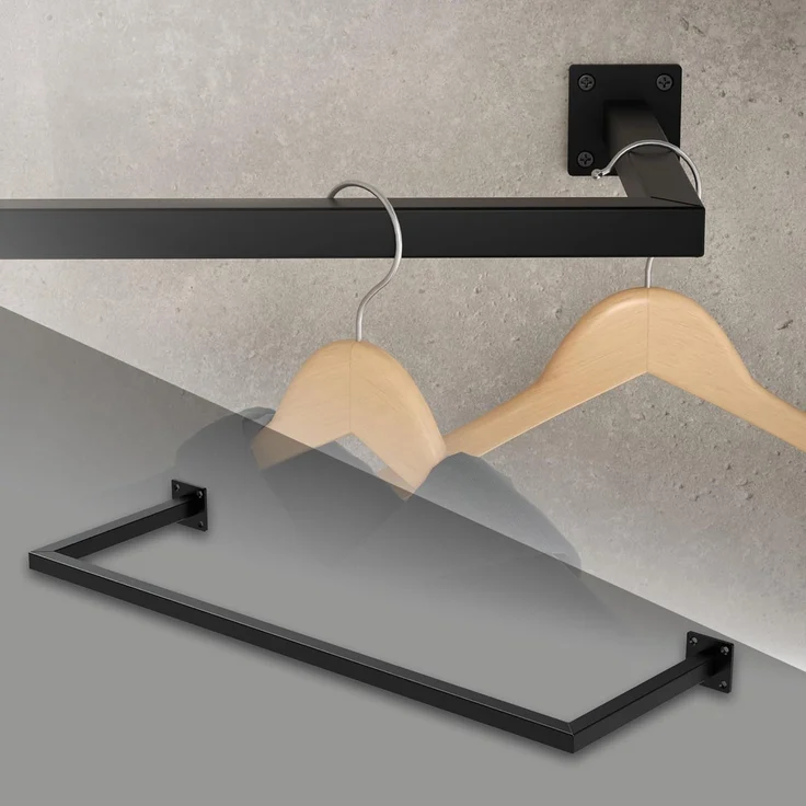 ML-DESIGN Kleiderstange Wandgarderobe Rechteck für die Wand aus Stahl inkl. Montagematerial (1 St), Garderobenstange 90x30 cm Schwarz U-Form Kleiderständer Kleidergestell – Bild 1