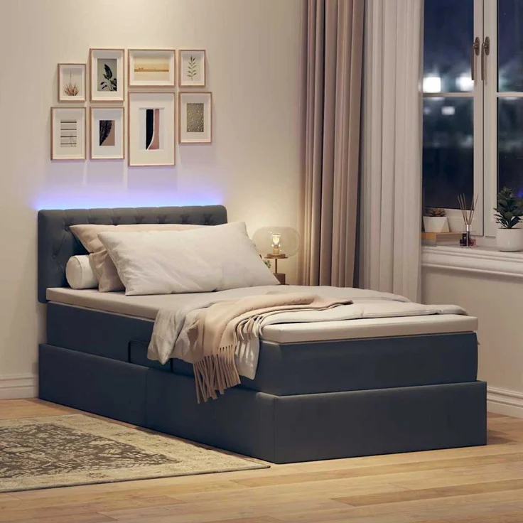 vidaXL LED-Speicherbett mit Matratze Dunkelgrau 90 x 190 cm Samt 3371422 – Bild 5