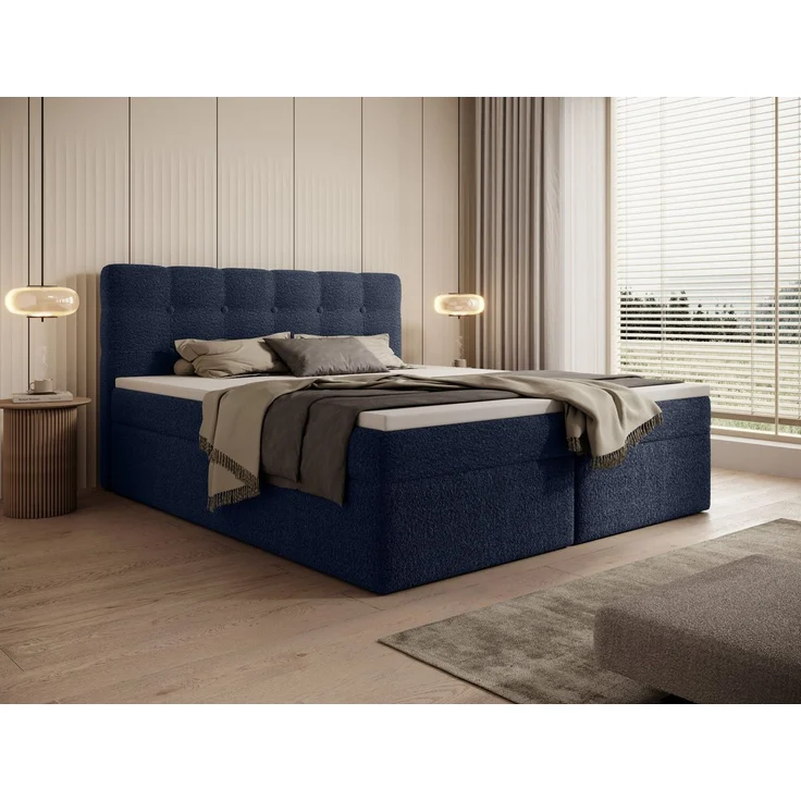 thematys Boxbett Luxus mit Bettkasten 180x200cm, mit Bonnellfederkernmatratze H3, Bouclé/Velours, mit Stauraum, mit 3 cm Topper, Blau (Frotte 12), Art.-Nr. S0WGG0ANJ0R – Bild 1
