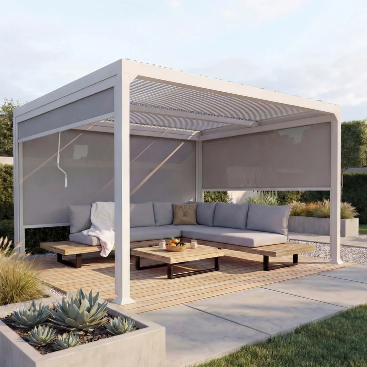 Mendler 'HWC-L41' Pergola mit 3 Seitenwände, Metall weiß, 3x3,7 m – Bild 1