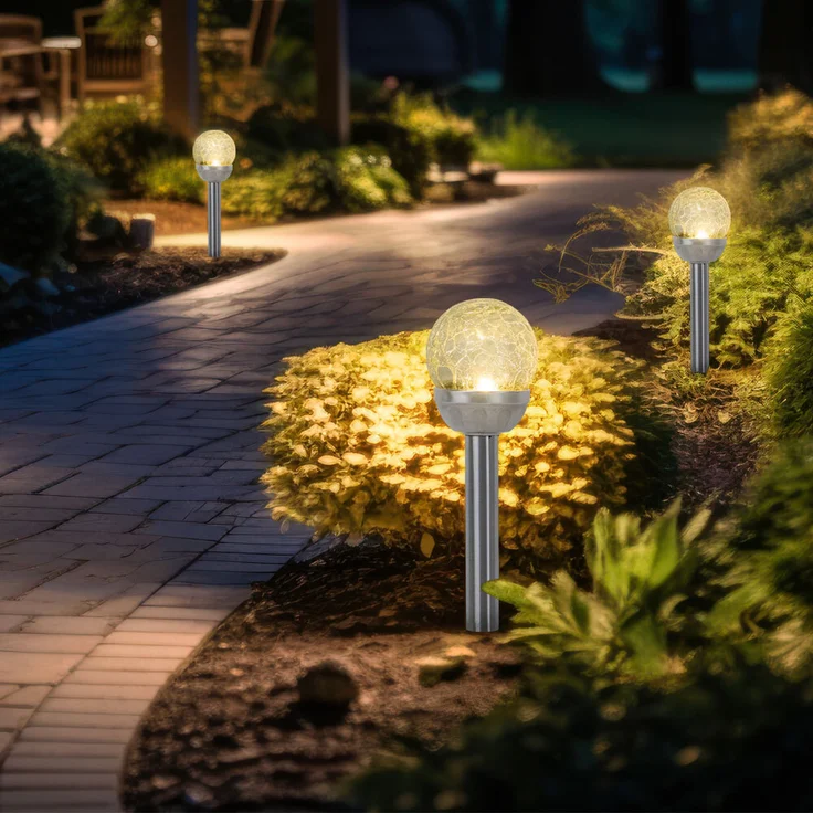 4er Set LED Solarleuchte, Glaskugel, Erdspieß, H 34,5 cm – Bild 4
