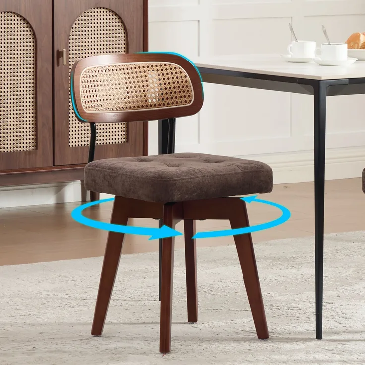 LVHOM 2er-Set Esszimmerstühle 360° Drehstuhl, Polsterstuhl in Rattan-Optik mit Chenille Kissen, stabiler Küchenstuhl mit Metallbeinen, Braun