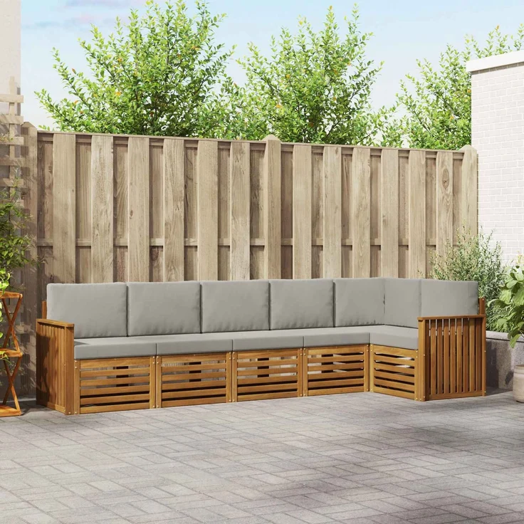 vidaXL Outdoor-Sofagarnitur 6 stk. 6-Sitzer Natur und Hellgrau 3374886 – Bild 1