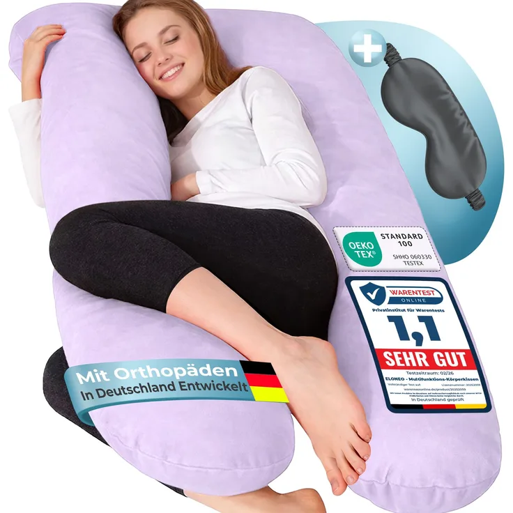 ELONEO Seitenschläferkissen XXL - Multifunktionskissen mit Bezug, formstabil, druckentlastend, bequem