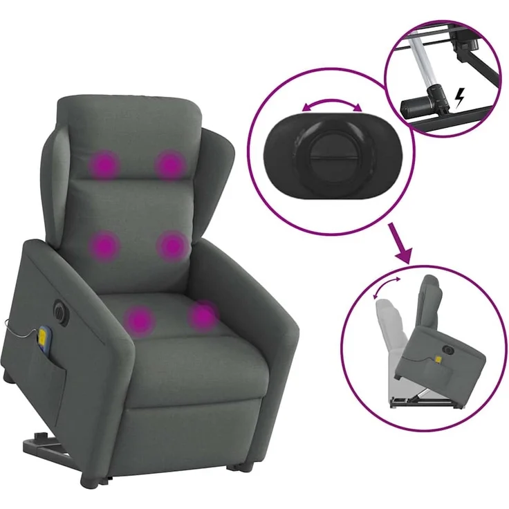 vidaXL Elektrischer Massagesessel mit Aufstehhilfe Dunkelgrau Stoff 3303165 – Bild 7