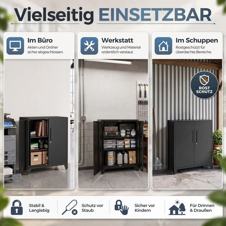 Heimfleiss® Aktenschrank Metallschrank abschließbar, verstellbare Böden – Bild 3