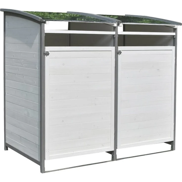 Mülltonnenbox Doppelbox Mülltonnenverkleidung Einzelbox + Anbaubox Weiß Grau Mülltonne 240L Gartenbox Anbaubox Holz Anbau Deckel Grau Weiß Zinkdach – Bild 5