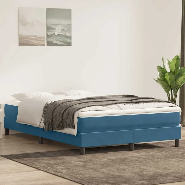 vidaXL Boxspringbett ohne Matratze Dunkelblau 140x210 cm Samt 3315829 – Bild 4