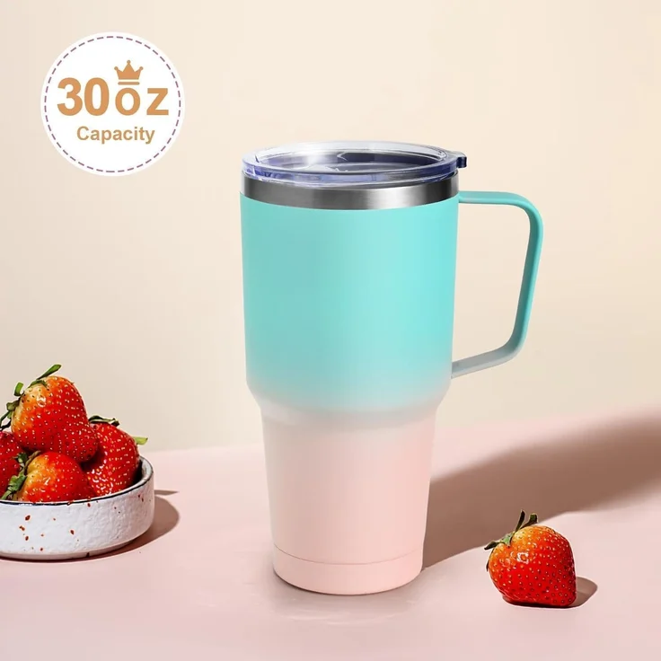 Livole 30oz 900ml Doppelwandiger Thermobecher Strohhalm Henkel Edelstahl – Bild 3