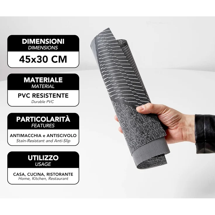ABC Elegantes Esszimmer-Set, 6-teilig, 45 x 30 cm, abwaschbar, hitzebeständig, rutschfest, fleckenabweisend, für Küche und Esszimmer, schwarz – Bild 4