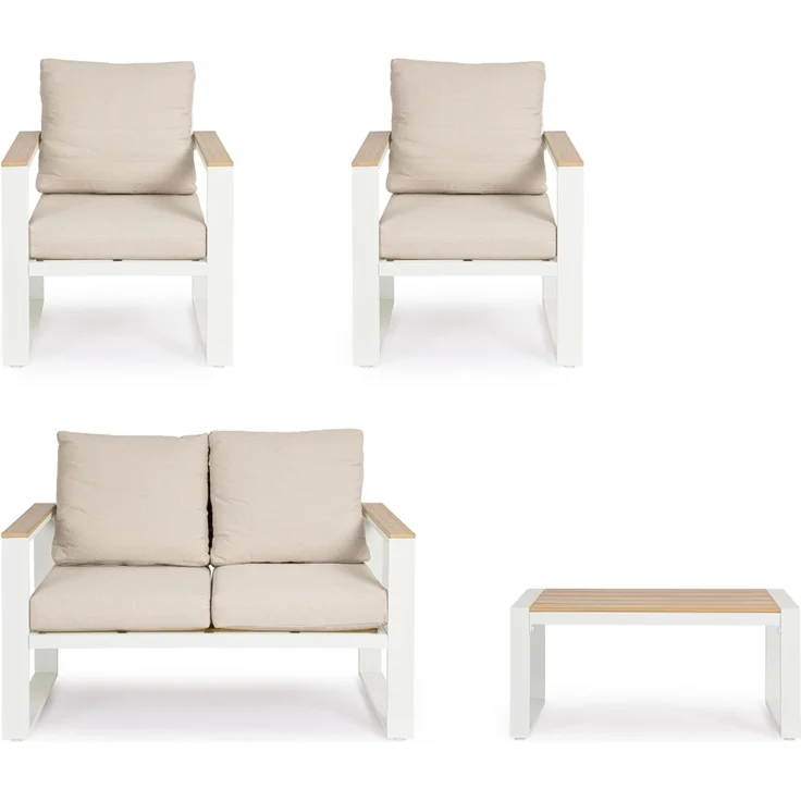 Garten-Set Orendra Aluminium, modern gepolstert, Weiß Beige, für 4 Personen, inkl. Kissen – Bild 6
