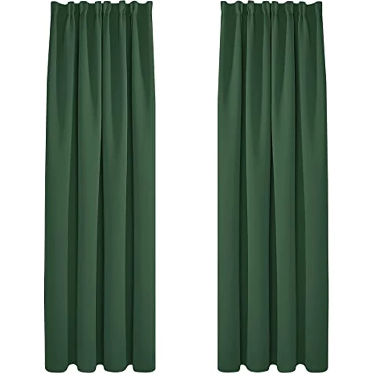 Deconovo Blickdichte Gardinen mit Kräuselband Vorhänge gegen Hitze Waldgrün | 2er Set, H 260 x B 140 cm, Thermovorhänge, Wohnzimmer und Schlafzimmer Gardinen, für Thermal Curtains, Sichtschutz – Bild 1