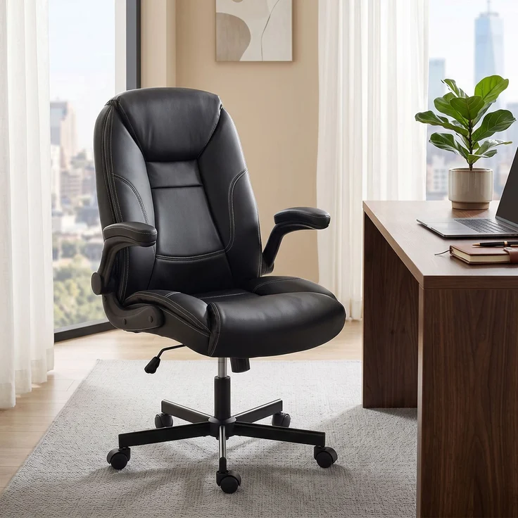 MELAYR, Ergonomischer Bürostuhl mit verstellbaren Armlehnen, Höhenverstellung und Wippfunktion, schwarz, 71 x 34 x 55 cm – Bild 3