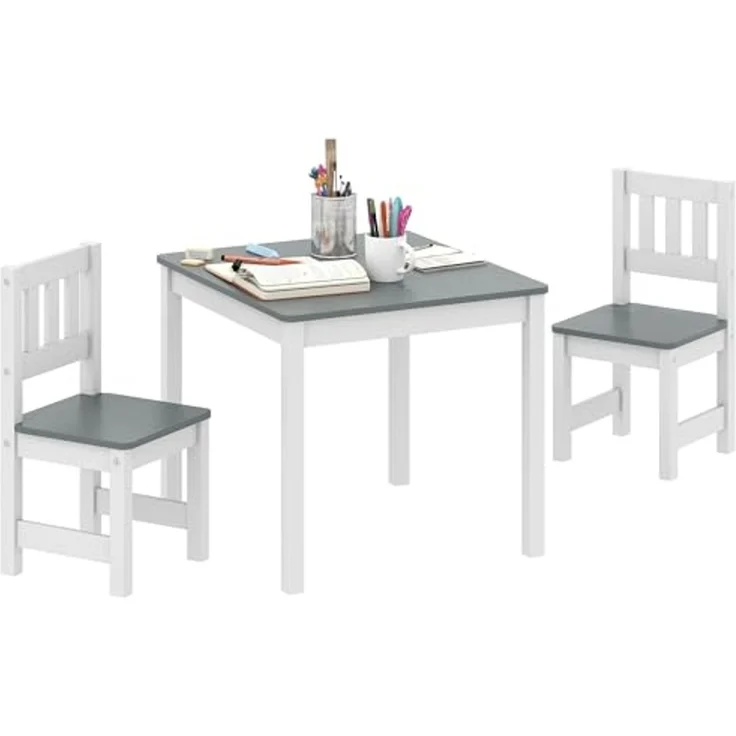 AIYAPLAY Kindersitzgruppe Kindertisch mit 2 Stühlen, (Sitzgruppe für Kinder, 3-tlg, Kindertisch mit 2 Stühlen), für Kinderzimmer, Kindergärten, 56 x 52 x 48 cm Grau – Bild 1