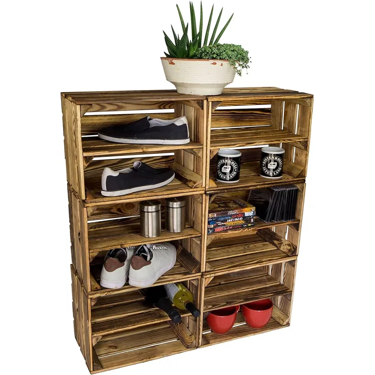 geflammtes Schuhregal Bella Mini für Kinder mit Zwischenbrett 40 x 30 x 25 cm/Apfelkisten Weinkisten Holzkisten aus dem Alten Land (6 x Schuhregal Mini für Kinder)