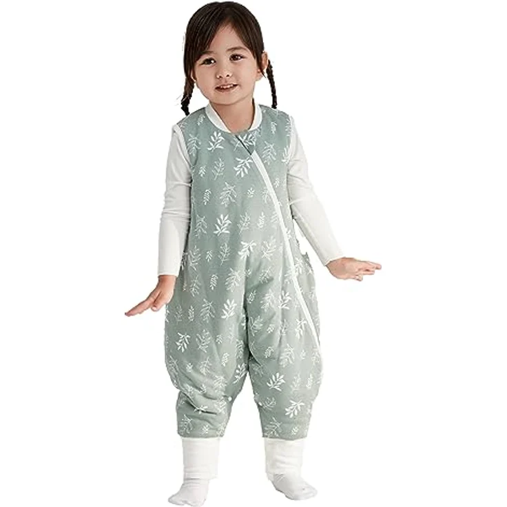 Duomiaomiao Baby Schlafsack, 1x Winterschlafsack, 2.5tog-grüne Blätter, 95cm / Babygröße 100-110cm, 100% Baumwolle – Bild 2