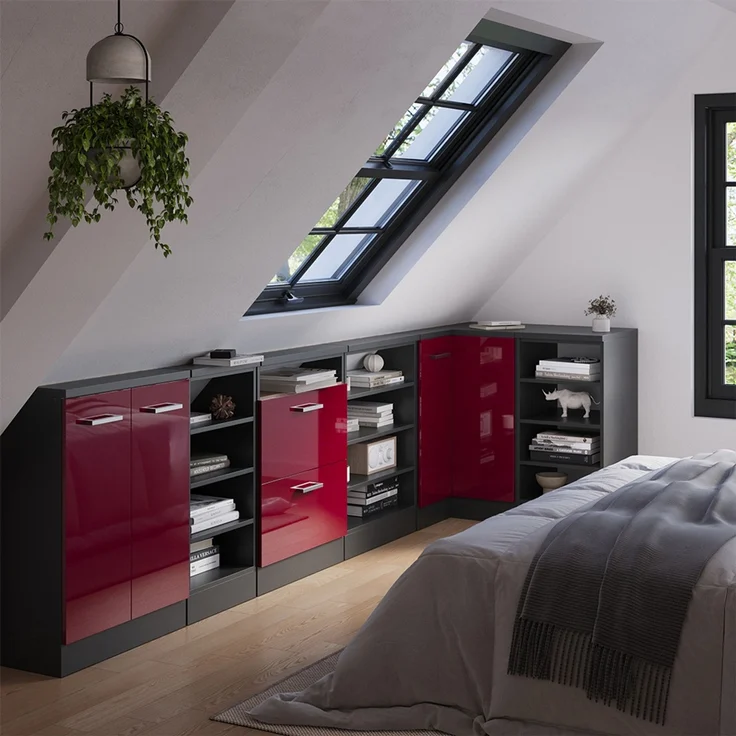 Eck-Küchenschrank für Dachschrägen R-Line Rot Hochglanz 75.6 cm mit 1 Tür Vicco – Bild 6