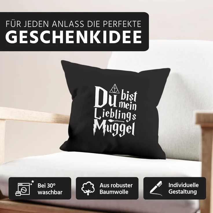 MoonWorks Dekokissen Kissen-Bezug Du bist mein Lieblings-Muggel Valentinstag Geschenk Liebe Spruch Kissen-Hülle Deko-Kissen Baumwolle MoonWorks® – Bild 5