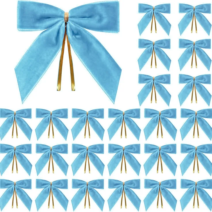 24 Stück – Samt-Schleifen für Weihnachtsbaum, Kranz & Geschenk, 8,9 cm (Blau)