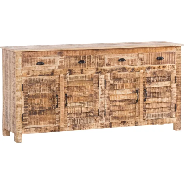 Sideboard Caribou II - Elegantes Massivholz mit 4 Türen & 4 Schubladen, 182x90x42 cm, Natur