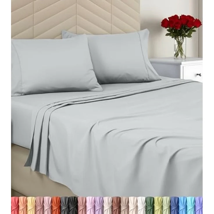 Utopia Bedding Bettwäscheset, gebürstete Mikrofaser, weiche Bettlaken für Kingsize-Bett, enthält 1 Bettbezug, 1 Spannbetttuch und 2 Kissenbezüge, tiefer Umschlag, Hellgrau – Bild 1