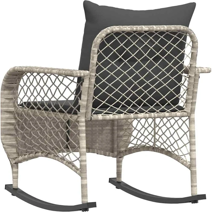 vidaXL Garten-Schaukelstuhl mit Kissen Hellgrau Poly Rattan 4104198 – Bild 5