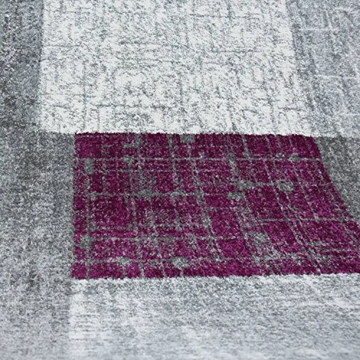Vimoda Teppich Wohnzimmer Klassisch Karo- kariert Design, Rechteckig, Höhe: 5 mm, Läufer Kachel Optik in Türkis Grau Gelb & Lila Teppich Schlafzimmer – Bild 2