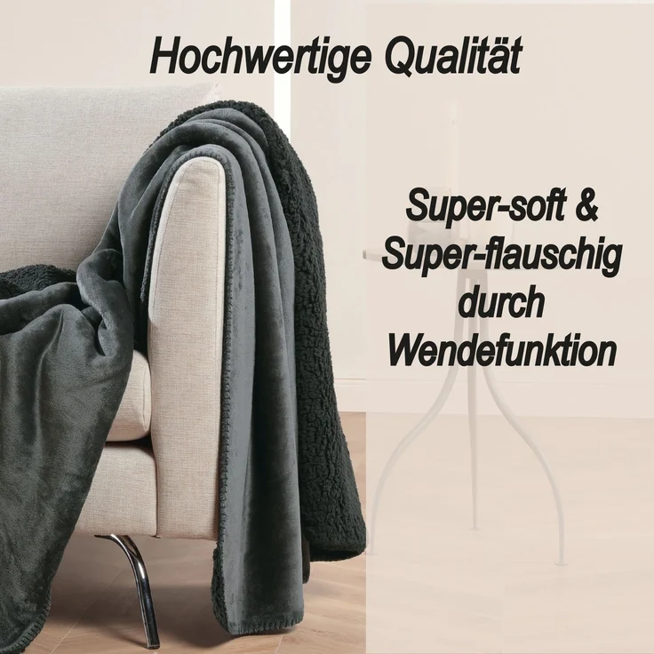 Kuscheldecke "Teddy Fleece" Sherpa/Flanell, 150x200cm Schwarz – Bild 3