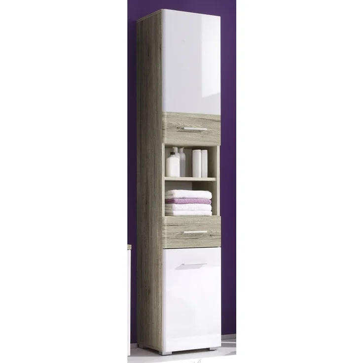 Hochschrank >Barnsley< in Weiß/Hochglanz aus MDF - 38x190x31cm (BxHxT)
