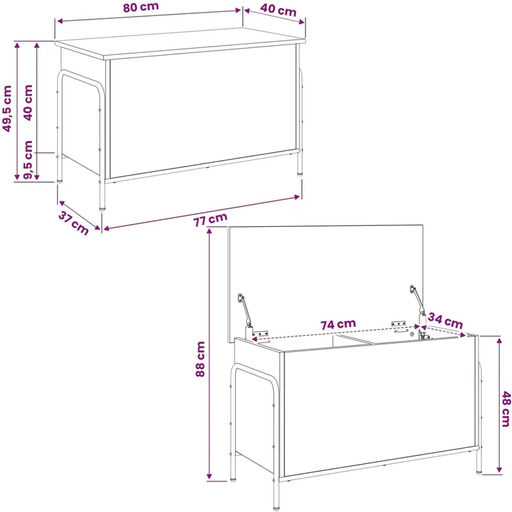 vidaXL Aufbewahrungsbox Artisan-Eiche 80 x 40 x 49,5 cm Holzwerkstoff 8013679 – Bild 8