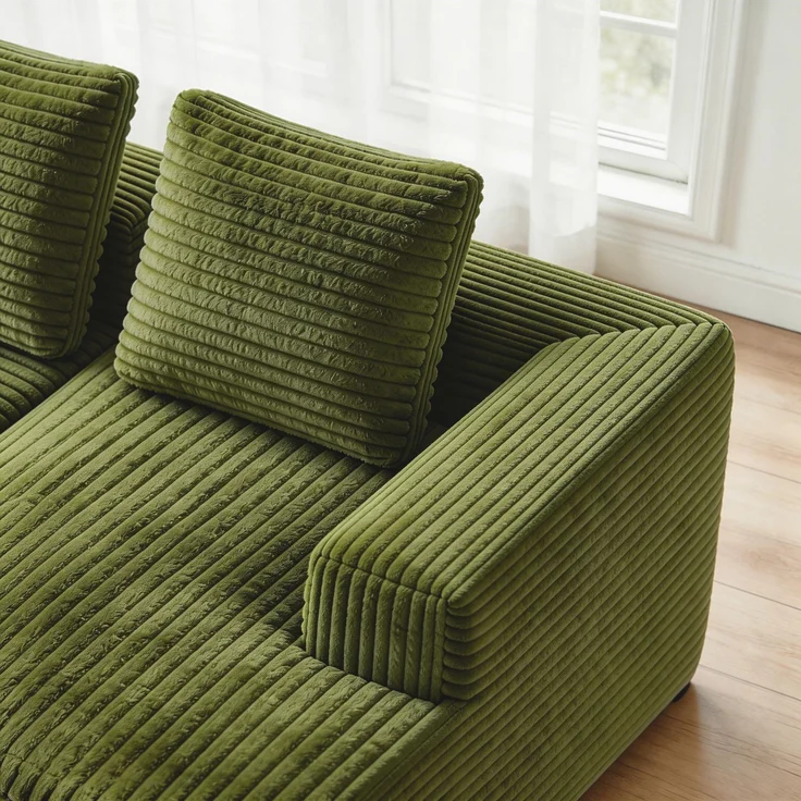 3-Sitzer Ecksofa B 261 x T 168 x H 58 cm aus grünem Cordstoff, modular – Bild 7