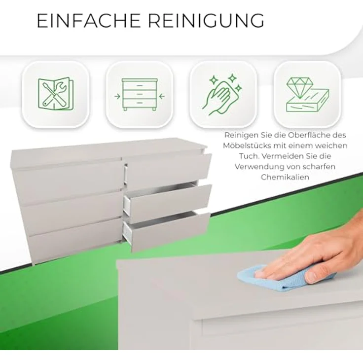 CDF Kommode Malwa M6 140 | Farbe: Kaschmir (beige) | Schrank für Dokumente, Kleinigkeiten | Ideal für Wohnzimmer, Schlafzimmer, Kinderzimmer, Jugendzimmer und Büro | 6 geräumige Schubladen – Bild 8