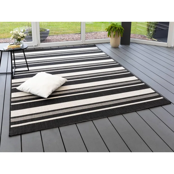 In- und Outdoor Teppich Bergen Streifen, Farbe: Streifen Schwarz, Größe: 240x330 cm