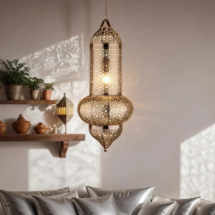 Marrakesch Orient & Mediterran Interior Pendelleuchte Orientalische Pendelleuchte Jamini Silber 51 cm, Handarbeit & Boho, Leuchtmittel nicht im Lieferumfang enthalten, Handarbeit – Bild 8