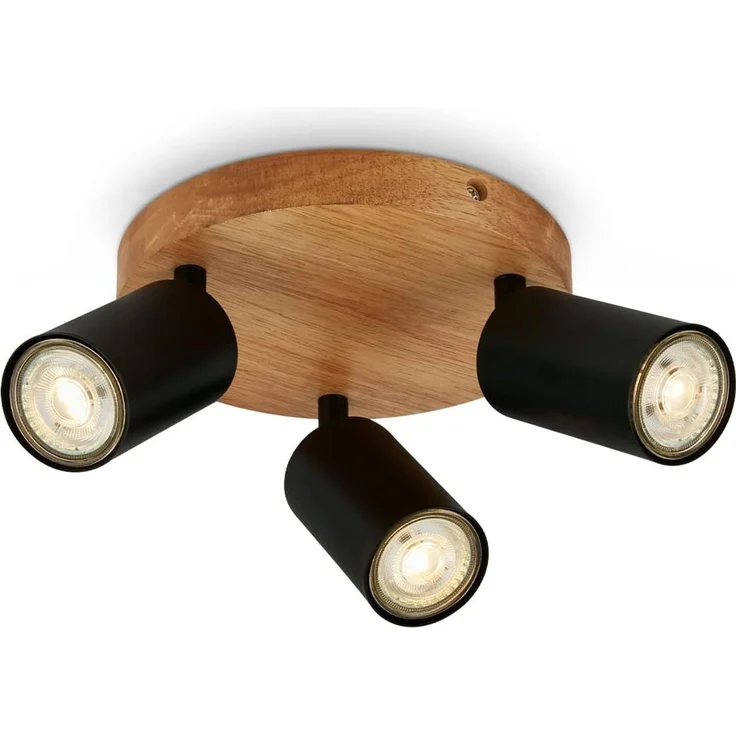 BRILONER - Deckenlampe Vintage schwenkbar, Holzbasis, GU10 Fassung, max. 9 Watt, Deckenleuchte, Lampe, Wohnzimmerlampe, Schlafzimmerlampe, Küchenlampe, Deckenstrahler, 19x8,5 cm, Schwarz – Bild 1