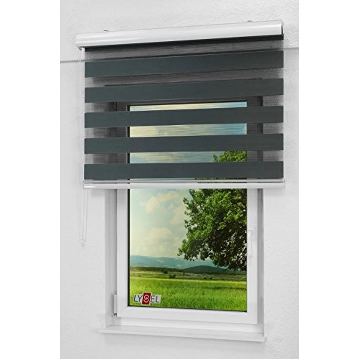 Lysel - Qualitätsdoppelrollo schwarzgrau, (B x H) 170cm x 175cm in schwarz/schwarzgrau – Bild 8