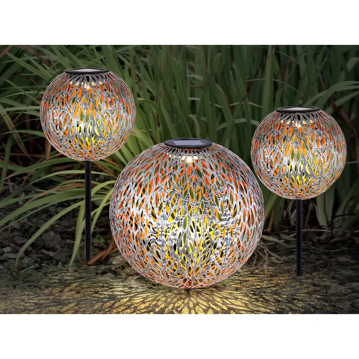 LED Metall Solarkugeln 3er SET Ø 18cm & 27cm mit Erdspieß