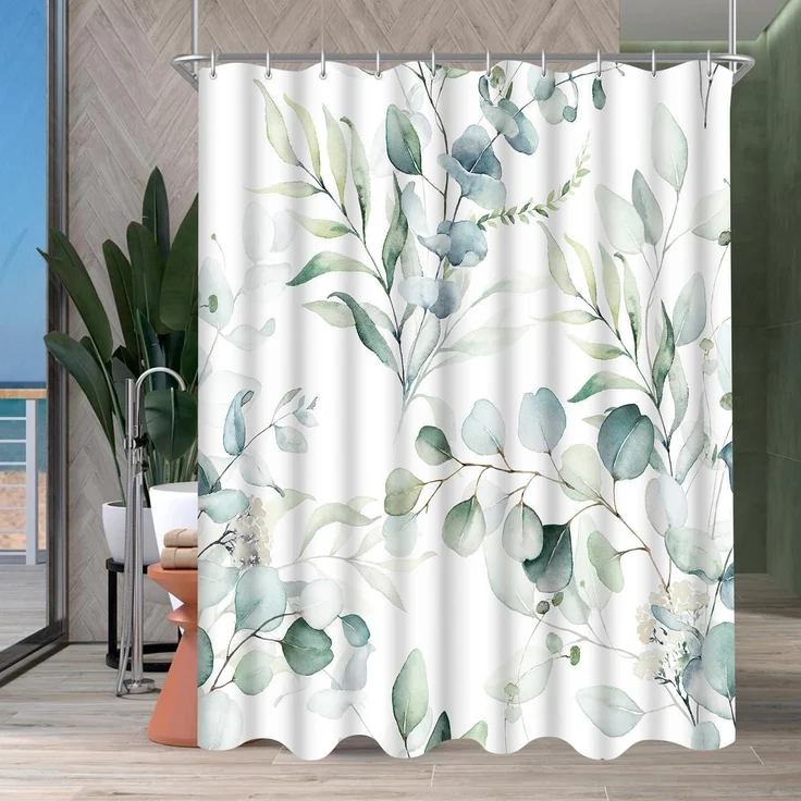 Duschvorhang 180x180cm Blattmuster Wasserdicht Waschbar 12 Ösen Badezimmer – Bild 8